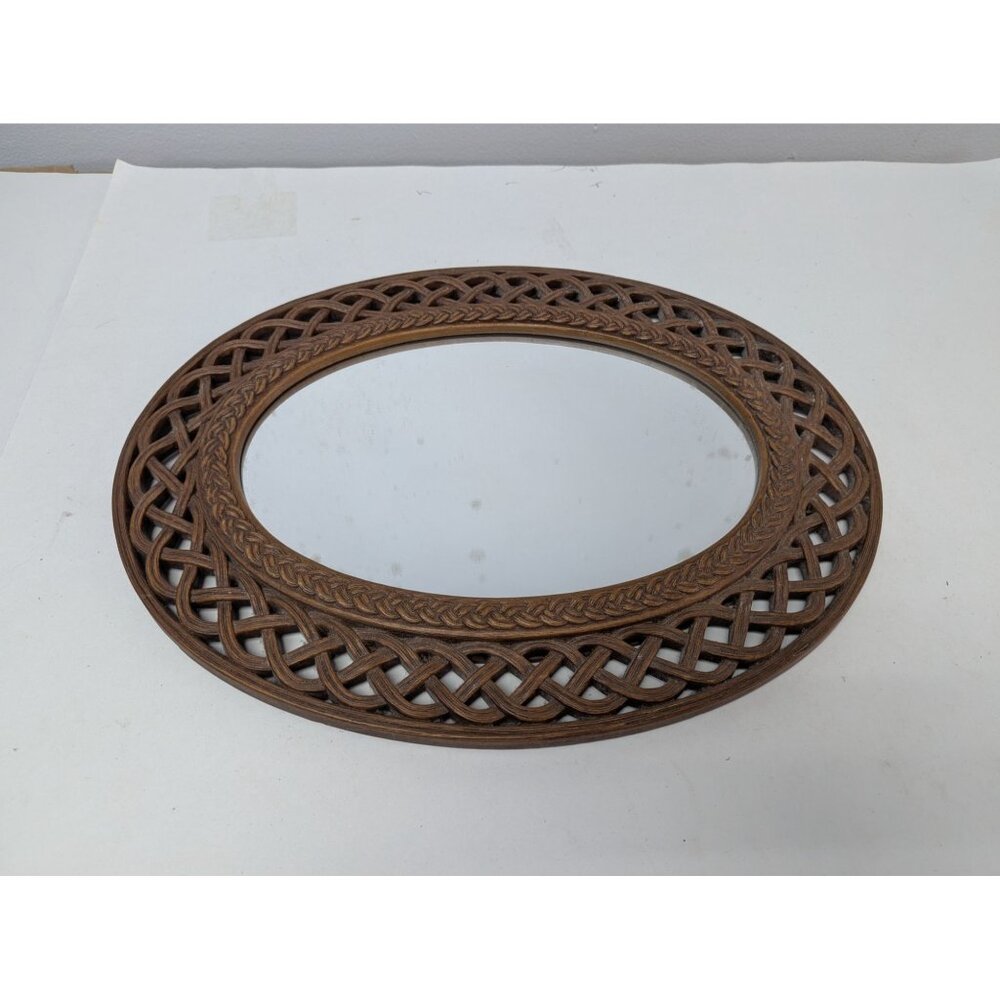 Vintage Homco Dart Burwood Faux Wood Rattan 1978 Oval Mirror Brown #2384